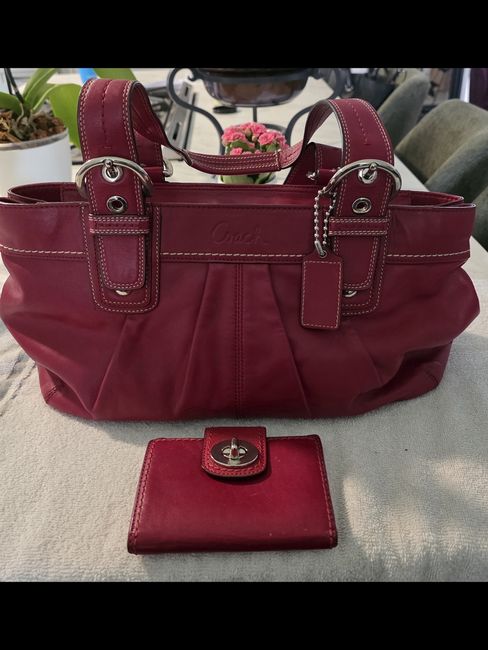 Coach Scarlet Leather Tote with Matching Wallet